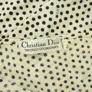 Christian Dior TRICOTSET COORDONNES タンクトップ ドット ロゴ Vネック コットン イタリア製 ヴィンテージ 36 アイボリー