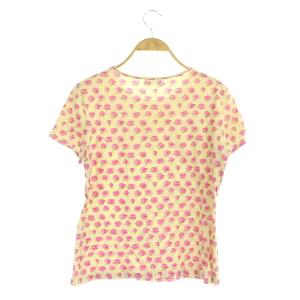 YVES SAINT LAURENT カットソー 半袖 花柄 コットン クルーネック M アイボリー ピンク