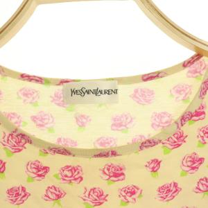YVES SAINT LAURENT カットソー 半袖 花柄 コットン クルーネック M アイボリー ピンク