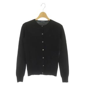 カーディガン ニット 長袖 クルーネック ロゴ刺繍 ウール S 黒 ブラック