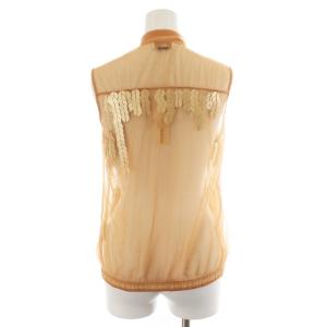 DIESEL シースルーベスト ノースリーブ シアー ジップアップ スパンコール タグ付き XS オレンジ GY99