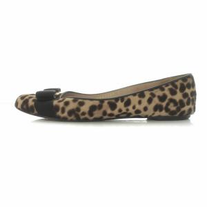 Salvatore Ferragamo パンプス ヒョウ柄 レオパード ハラコ レザー 6 24cm 茶 ブラウン