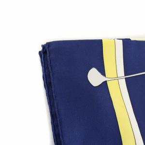 HERMES カレ 90 SWING スウィング 大判 スカーフ ゴルフクラブ 総柄 紺 ネイビー 黄色 イエロー マルチカラー
