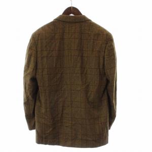 LANVIN テーラードジャケット アウター カシミヤ シングル 2B 総裏地 肩パッド チェック R46-44 M 茶色 ブラウン