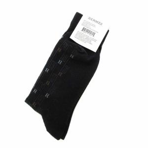 HERMES 靴下 ソックス Hロゴ 総柄 10-13 25?27cm 黒 ブラック