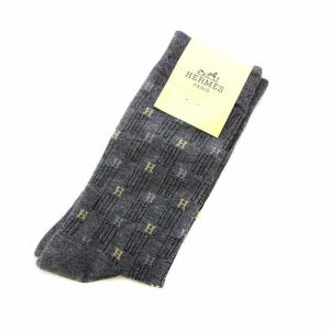靴下 ソックス Hロゴ 総柄 10-13 25?27cm グレー