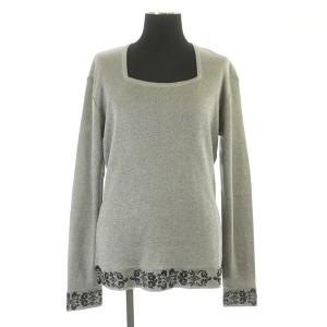 ニット カットソー 長袖 スクエアネック レーヨン ラメ ヴィンテージ M グレー