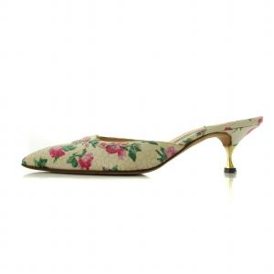 MANOLO BLAHNIK パンプス  サテン 花柄 総柄 刺繍 36.5 23.5cm ベージュ