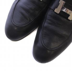 HERMES コンスタンス ビジネスシューズ ローファー レザー Hシルバー金具 41.5 ブラック