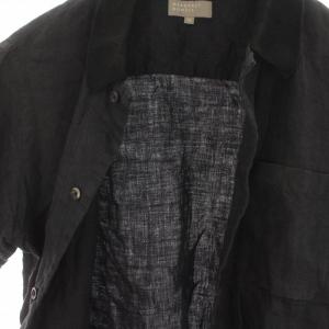 MARGARET HOWELL 2019年製 シャツ カットソー 半袖 襟ニット 切替 麻 リネン 絹 シルク混 M グレー