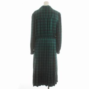 GIVENCHY ヴィンテージ シャツワンピース プリーツ リボン付き 絹 シルク ミモレロング 13 XL 緑 グリーン 黒 ブラック