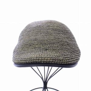 HELEN KAMINSKI XY 帽子 ハンチング ラフィア レザー 調整紐付き ロゴ 金具 ワンサイズ グレー