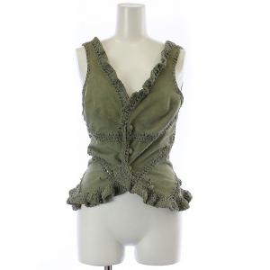 カーディガン ショート丈 編み込み フリル スウェード 38 S カーキ