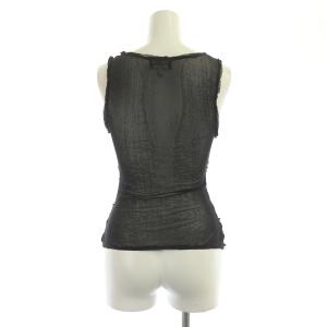 EMPORIO ARMANI タンクトップ ノースリーブカットソー メッシュ ティアード フリル ストレッチ シースルー I38 黒 ブラック