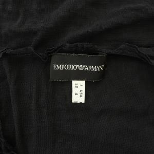 EMPORIO ARMANI タンクトップ ノースリーブカットソー メッシュ ティアード フリル ストレッチ シースルー I38 黒 ブラック