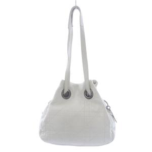 Christian Dior カナージュ トートバッグ 巾着 Dロゴチャーム レザー ホワイト