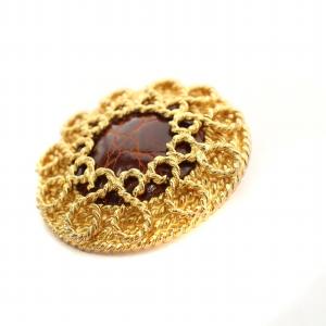 LOEWE ヴィンテージ イヤリング アクセサリー ロープ レザー メタル ゴールドカラー ブラウン