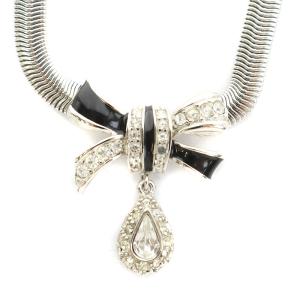 GIVENCHY ネックレス ペンダント リボン ティアドロップ ストーン ジルコニア シルバー色 黒 ブラック GY11