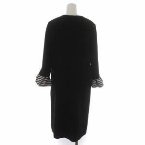BORDERS at BALCONY 18AW ワンピース 長袖 袖ボーダーフリル ひざ丈 38 M ブラック ホワイト