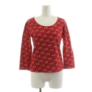 カットソー 七分袖 ラウンドネック マカダム柄 ロゴ 総柄 イタリア製 M 赤 レッド GY19