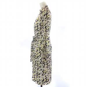 DIANE von FURSTENBERG シアー ワンピース 長袖 ひざ丈 絹 シルク 総柄 リボン 2 M マルチカラー