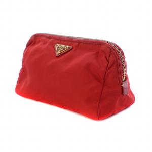 PRADA 化粧 ポーチ コスメティック コスメ 小物 ナイロン 三角 ロゴプレート 赤 レッド