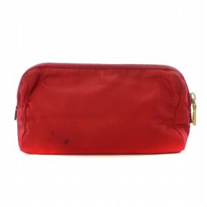 PRADA 化粧 ポーチ コスメティック コスメ 小物 ナイロン 三角 ロゴプレート 赤 レッド