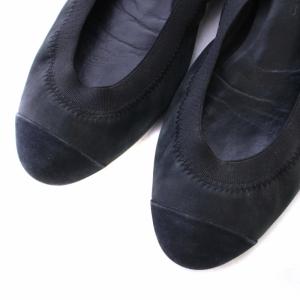 CHANEL バレエシューズ フラットシューズ ココマーク 刺繍 37 C 23.5cm 黒 ブラック