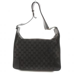 GUCCI トートバッグ ワンショルダー GGキャンバス レザー 黒 ブラック 4205