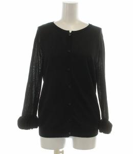 カーディガン 薄手 七分袖 袖口フリル 半月 絹 シルク F 黒 ブラック