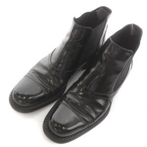 PRADA ショートブーツ サイドゴア ラウンドトゥ チャンキーヒール エナメル レザー 36.5 22.5 黒 ブラック