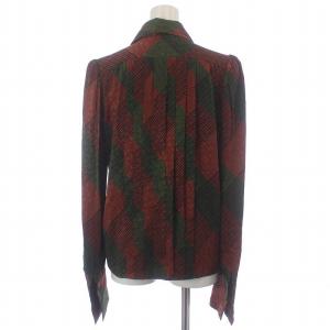 YVES SAINT LAURENT シャツ プリーツ チェック 総柄 長袖 ヴィンテージ F 赤 レッド 緑 グリーン