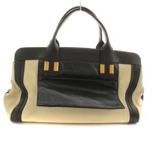 Chloe アリス トート バッグ ハンド レザー 本革 配色 ゴールド金具 黒 白 ブラック オフホワイト