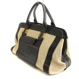Chloe アリス トート バッグ ハンド レザー 本革 配色 ゴールド金具 黒 白 ブラック オフホワイト
