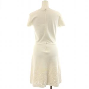 VALENTINO ニットワンピース 半袖 フレアスカート レース 刺繍 ひざ丈 絹 シルク S オフホワイト