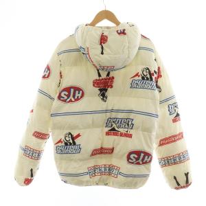 HYSTERIC GLAMOUR プリマロフト ナイロン タフタ フーデッド ジャケット 中綿 長袖 総柄 ロゴ M ホワイト