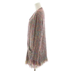ETRO カーディガン ノーカラー ジャケット ツイード フリンジ ラメ 48 L ピンク マルチカラー GY18