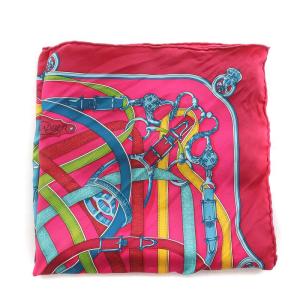 HERMES CAVALCADOUR カヴァルカドゥール カレ 45 カレジェアン ミニスカーフ ベルト柄 絹 シルク ピンク GY18