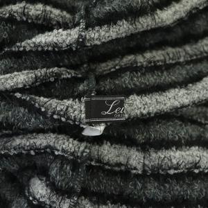 Leilian カーディガン ニット 長袖 ボーダー フェイクパール装飾 シャギー 11 黒 ブラック グレー