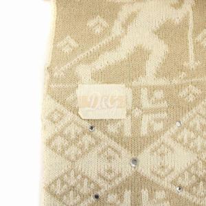 D&G ニットマフラー ストール ロング フリンジ ラインストーン ロゴ ノルディック柄 総柄 ベージュ アイボリー GY11