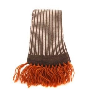 Ermenegildo Zegna Twin D.d.M. マフラー ニット フリンジ ウール ストライプ 総柄 茶 ブラウン オレンジ