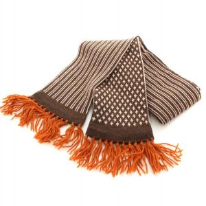 Ermenegildo Zegna Twin D.d.M. マフラー ニット フリンジ ウール ストライプ 総柄 茶 ブラウン オレンジ