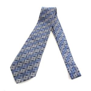 FENDI ネクタイ 総柄 絹 シルク 青 ブルー 白 ホワイト