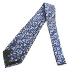FENDI ネクタイ 総柄 絹 シルク 青 ブルー 白 ホワイト