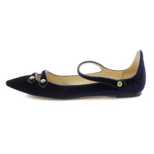 JIMMY CHOO パンプス ベロア ポインテッドトゥ フラット ストラップ 37 24cm 紺 ネイビー