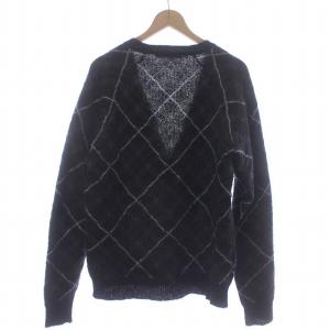 LOUNGE LIZARD ニット カーディガン 長袖 モヘア チェック柄 ラグランスリーブ 3 M 黒 ブラック カーキ