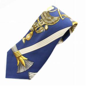 ネクタイ ワイドタイ シルク100％ スカーフ柄 総柄 青 ブルー GY17