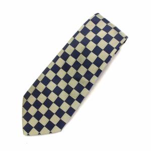 ネクタイ シルク レギュラータイ チェック柄 ロゴ 紺 ネイビー ベージュ