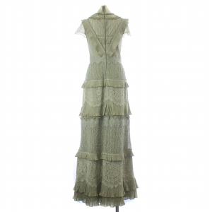 alice + olivia フレア ワンピース マキシ ロング プリーツ ティアード レース ビジュー フレンチスリーブ ハイネック 0 S 黄緑 ライトグリーン