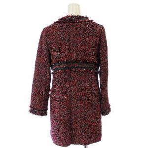 Harrods ノーカラー ジャケット コート ショート ミックス ツイード ウール混 シルク混 1 S 赤 レッド 黒 ブラック